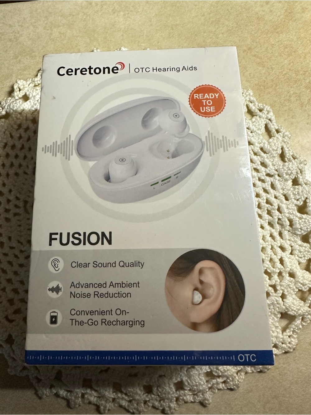 NEW-Ceretone White OTC Hearing Aids - Rechargeable
